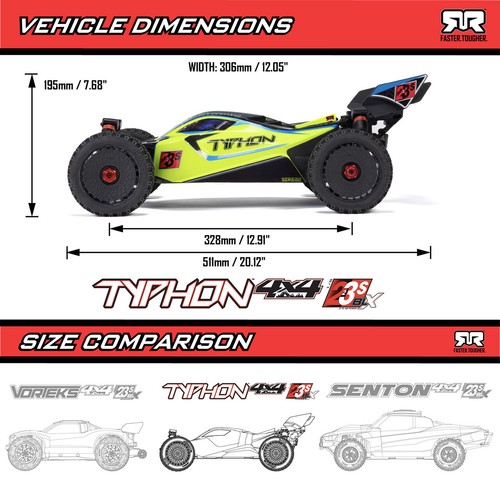 ARRMA 1/8 TYPHON 223S BLX Brushless 4X4 Buggy RTR w/ DSC, GREEN # ARA4306V4T1 - Picture 18 of 18