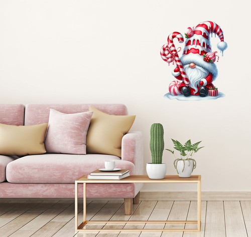 Pink Christmas Candy Cane Gnome Icing Wall Bedroom Vinyl Sticker Decal 6 Sizes - Picture 7 of 7