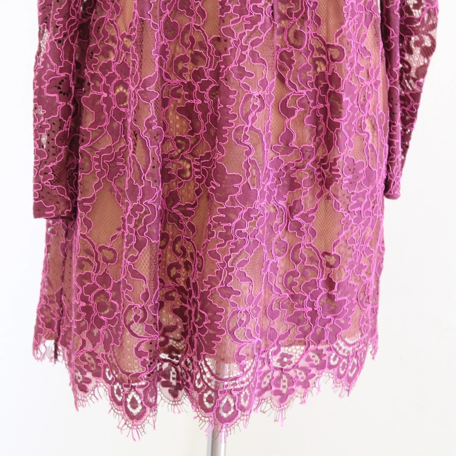 Abito da festa in pizzo floreale Michael Kors con corda spalmata taglia 2 rosa manica gonfia