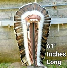 Handmade Indian Turkey Brown Feather Native Warbonnet Replica Headdress 61" long