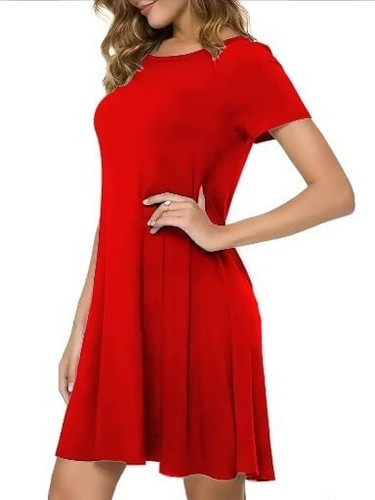 WOMEN SHORT SLEEVE SWING DRESS FLARED SKATER DRESS TOP SIZE 8-26 - Picture 7 of 19