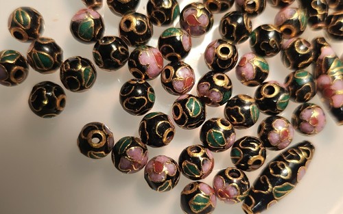 **Pretty Cloisonné 6mm Beads ** Black, Gold & Pink ** 60 Count ** PLUS - Picture 2 of 4