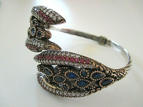 SILBER ARMREIF ° RUBIN / BLAUE SPINELLE ° 925 / 1000 ° Kristall Steine °  - Bild 3 von 12