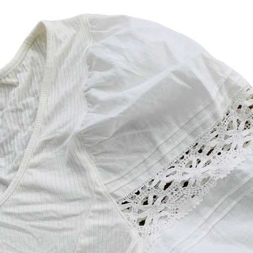 Free People Ivory Something Special Tee with Lace Sleeves Size Medium OB1040009 - Picture 8 of 12