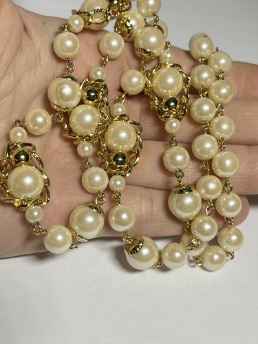 Collana catena Trifari anni 80 90 finta perla tono oro lucido JJ1111 - Foto 3 di 7