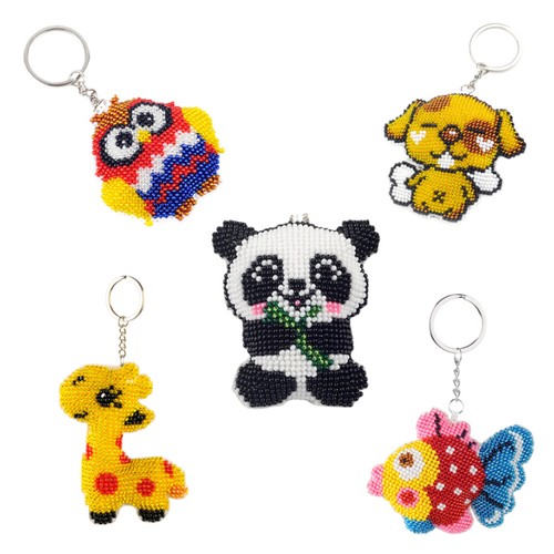 2/5Pcs Cute Cartoon Handmade Beads Cross Stitch Keyring Kit Gift for Friends - Picture 6 of 9