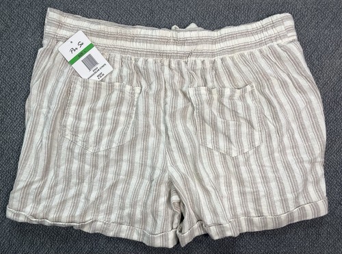 Pantalones cortos para mujer Per Se grandes caqui crema a rayas nuevos con etiquetas - Imagen 2 de 11