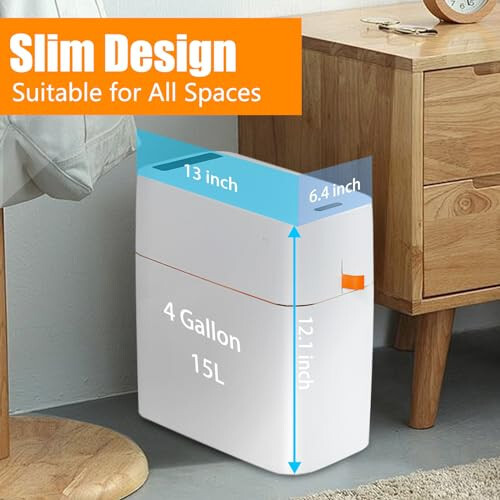 Automatic Trash Can, Bathroom Trash Cans 15 Liter / 4 Gallon Slim Smart Trash Bi - Picture 9 of 9