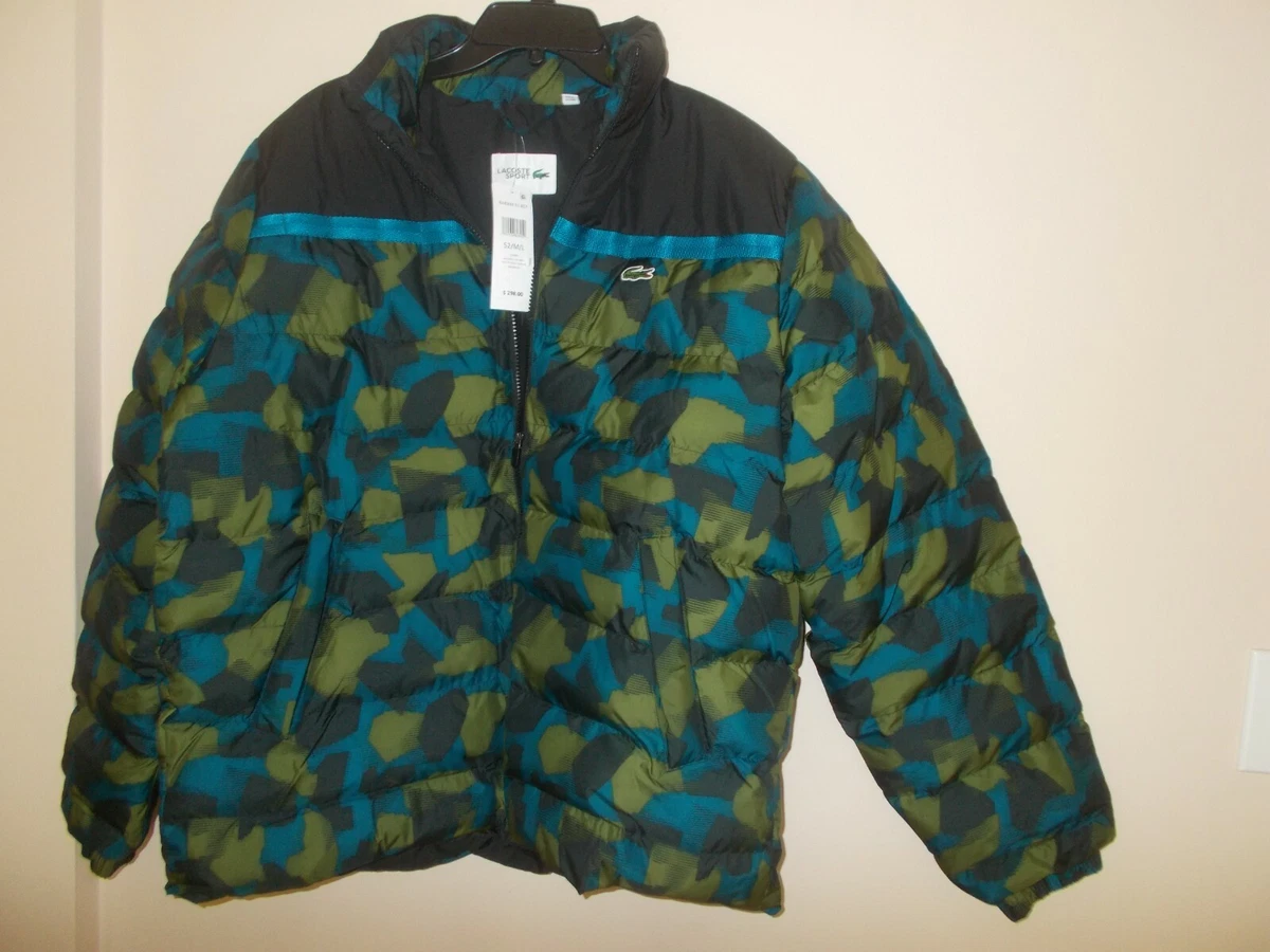 298 Lacoste Sport Mens Quilted Puffer Jacket Khaki Black Blue sz 52 M L NWT