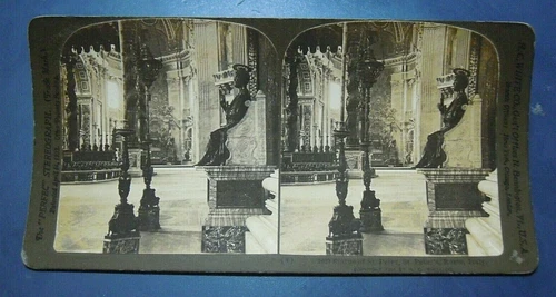 1901 ANTIQUE STEREOSCOPIC CARDBOARD PHOTOGRAPH - BASILICA SAN PIETRO ROME -