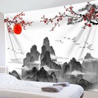 Japanese Style Cherry Blossom Red Sun Tapestry Wall Hanging Blanket for Bedroom