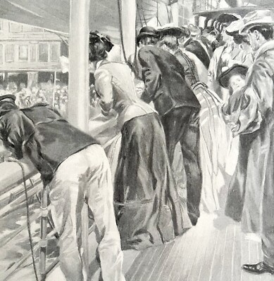 On Their Honeymoon Aboard a Ship 1908 Wright Nautical Art Print DWBB2