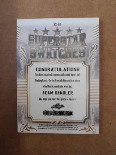 Adam Sandler /12 Green Wardrobe Swatch Card 2021 Leaf Pop Century SS-01 - Picture 2 of 2