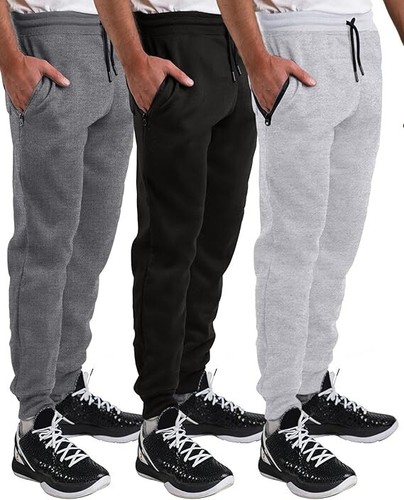 Sweatpants for Men 3 Pack Joggers - Men's Athletic Sweatpants with Pockets & Zip - Picture 1 of 7