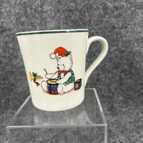 Anchor Hocking Holiday Memories Mug Cup Christmas Bear W/Santa Hat Drums Block