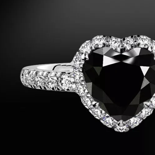 Art Deco Style Lab-Created Diamond Heart Cut Black Party Ring 14k White Gold FN - Picture 3 of 8