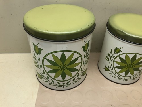 3er Set Vintage Decoware Avacado grün Blumen Pflanze verschachtelt Blechdosen - Bild 2 von 18