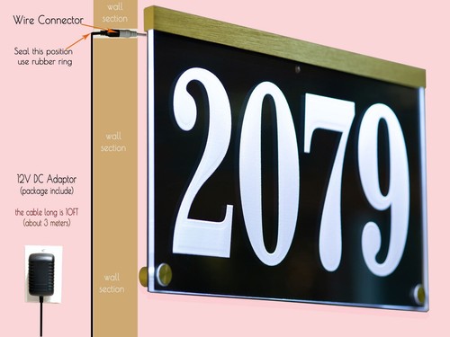 12X8" Illuminated Address Sign Plaque House Numbers LED Lighted, Auto On/Off - Picture 5 of 13