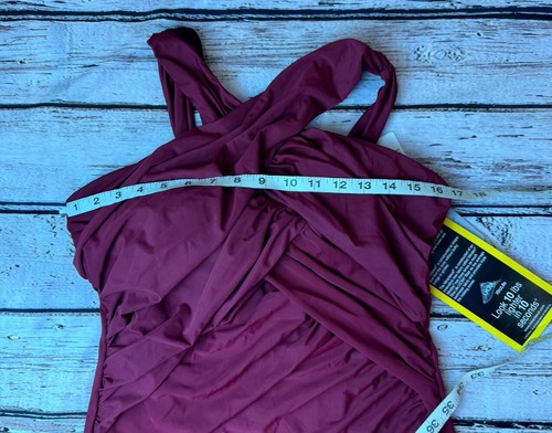 Miraclesuit Size 16W Crossover Shirred Compression Burgundy One-Piece Swimsuit - Picture 6 of 8