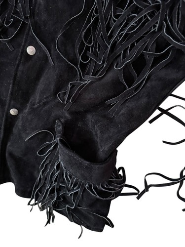 WESTERN AUTHENTIC STYLING by SCHOTT 395 Suede Fringe Jacket Size 42 Black Suede - Picture 14 of 20