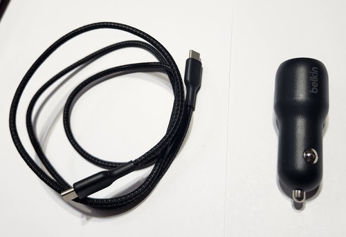 Unused Black Belkin 37W Dual USB Car Charger + USBC to USBC Cable in Retail Pkg - Picture 10 of 10