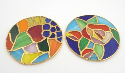 2 Stained – Slag Glass Sun-catchers Colorful Fruits & Flower 4” Diameter - Imagen 7 de 7