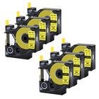 6x Étiquettes pour Dymo Gaines thermorétractables IND 6mm Noir sur jaune 18052