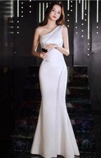 Elegant Sexy Shine Diamante One Shoulder Bodycon Fishtail Gown Banquet Dresses