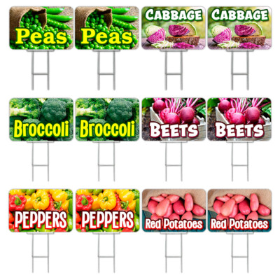 Assorted Produce Set 2 12 Pack Yard Signs - Each Sign is 24'' x 16'' Single-Sided