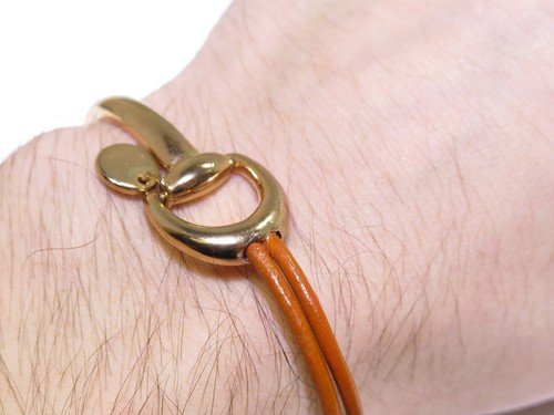 Ladies Fancy Orange Leather & Steel Wrap Around Stunning Hook Lock Bracelet - Bild 6 von 7
