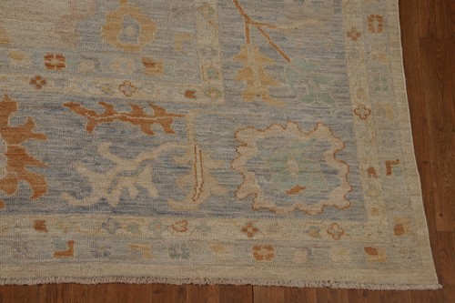 Vegetable Dye Floral Oushak Turkish Large Rug 10x14 Beige Wool Hand-made Carpet - Picture 5 of 20