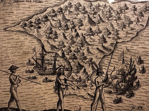 Theodore De Bry Engraving: Warfare in the Mariana Islands - Chamorro Warriors - Picture 2 of 2