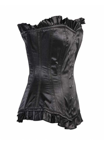 New Satin Lace Up Steel Boned Overbust Corset Top Basque Bustier Waist Trainer - Picture 3 of 4