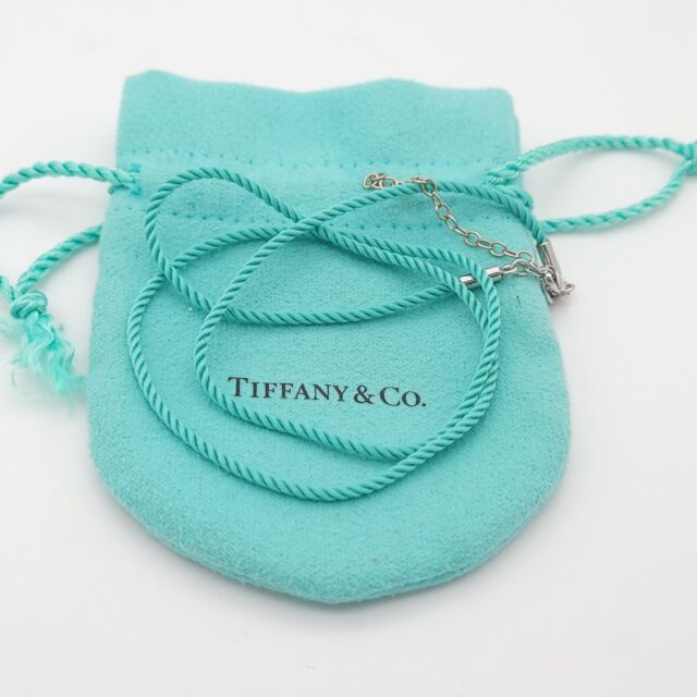 Tiffany & Co. Blue Silk Twisted Cord Sterling Silver Lobster Clasp Necklace 16 Tiffany & Co. Blue Silk Twisted Cord Sterling Silver Lobster Clasp Necklace 16