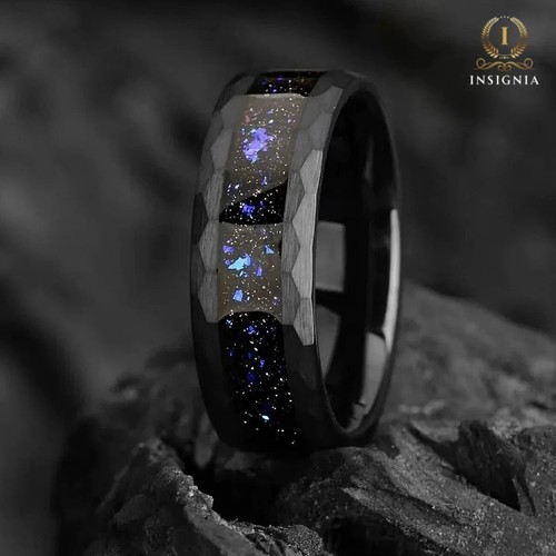 The Astronomer - His and Hers Galaxy Couple Wedding/Engagement Tungsten Ring Set - Picture 2 of 11