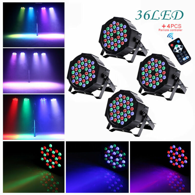 4PCS U`King 80W RGB 36LED Par Can Stage Lighting DMX Remote DJ Disco Club Light
