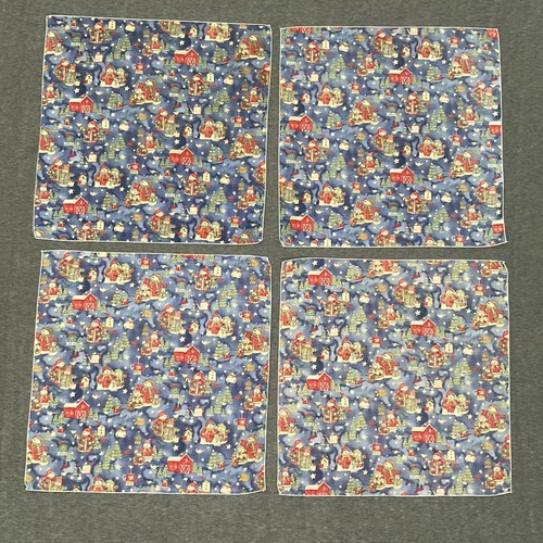 Blue Fabic Christmas Napkins Set of 4 Snowmen Family Barn Farm Birdhouse - Picture 11 of 14