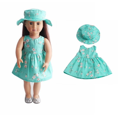 Ropa floral verde campo para muñeca americana de 18" vestido de flores sombrero trajes - Imagen 6 de 6