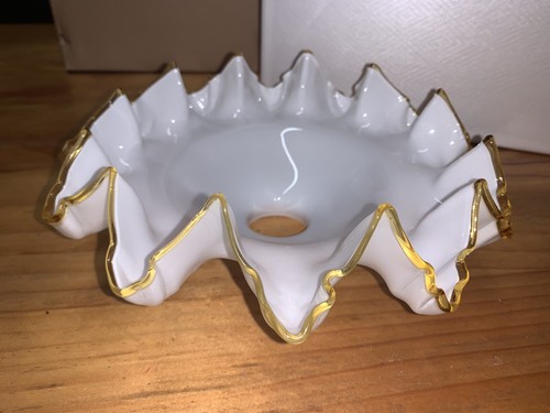Vintage White Milk Frilly Glass Shade for Light Lamp Ceilings WhiteGolden Trim - Picture 7 of 12
