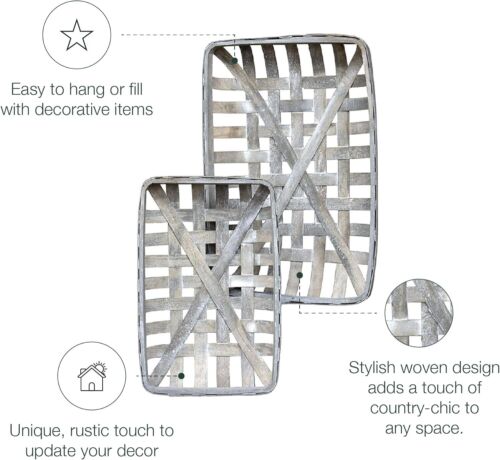 Rustic Gray Tobacco Basket with Metal Straps - Hangable Wall Storage Solution - Picture 4 of 8