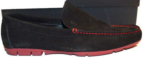Hugo Boss Men's Black Loafer Suede Red Lining Real Rubber Shoes Size US 12.5 - Picture 3 of 8