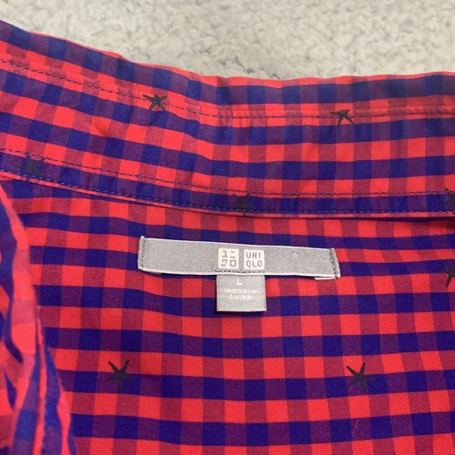 Uniqlo Camicia Uomo Grande Bottoni Rosa Blu Gengham Plaid Stelle Moderna Casual - Foto 3 di 10