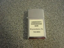 Ambrose's Horeshoe Bar Waynesboro PA Warco Advertising Lighter Japan Sparks