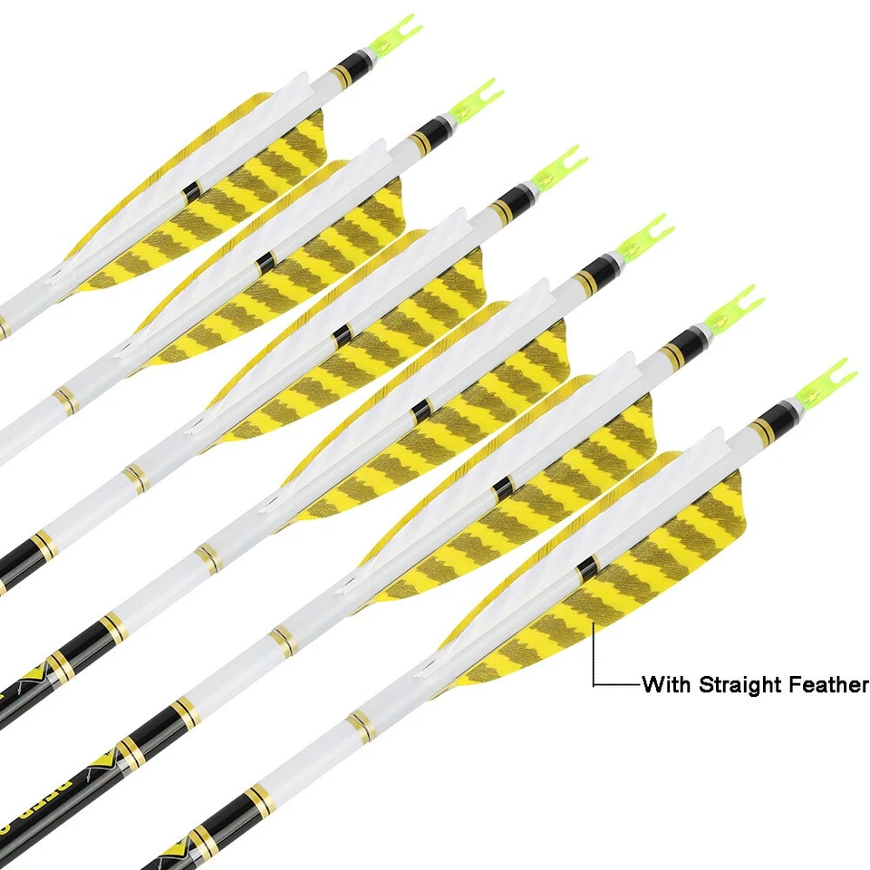 28-32" Pure Carbon Arrows ID6.2mm SP300-800 Archery 4" Feathers Recurve Bow Hunt - Image 4 of 4