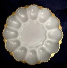 Vintage ANCHOR HOCKING Gold Edge White Milk Glass 12 Deviled Egg & Relish Plate