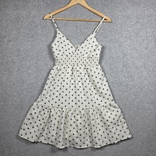 MNG Mango Mini Sun Dress Womens Size Small Cream Floral Smocked V Neck Tiered