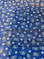 Cotton Fabric, Flower print, 9" x 21", washable, flowers, daisies blue white