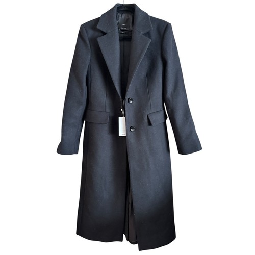 Mango italienischer Manteco maßgeschneiderter Damenmantel Wolle schwarz 2 Knöpfe Größe Small neu mit Etikett - Bild 1 von 8