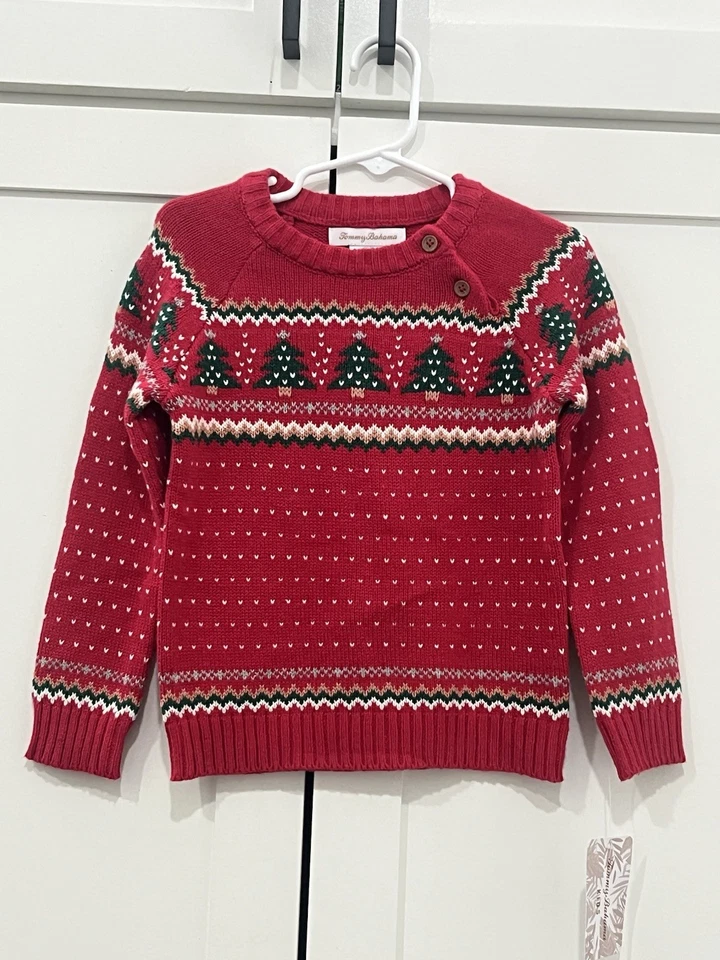 Tommy Bahama Jungen 3T rot Weihnachtspullover Tree Fair Isle Pullover Neu mit Etikett