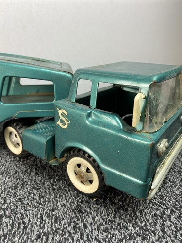 Vintage Structo Auto Haul Truck Trailer Hauler Late 1950s USA Teal Green - Bild 2 von 16